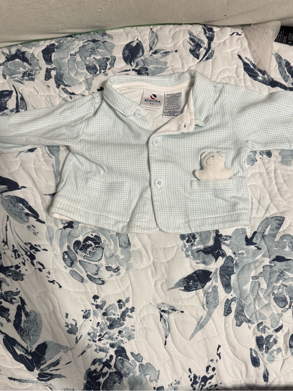 Absorba Mint Green Checked Pajama Top with Bear Pocket
